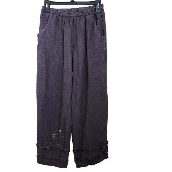 Absolutely Abigails Linen Ruffle Hem Pants Small Pull on Distressed Lagenlook‎ - Picture 1 of 15
